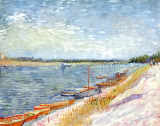 River Landscape with Rowing Boats on Shore