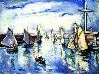 Sailboats Leaving the Port of Honfleur