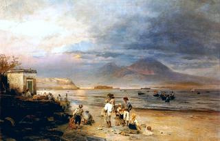 Fishermen on the Bay of Naples with Vesuvius Beyond