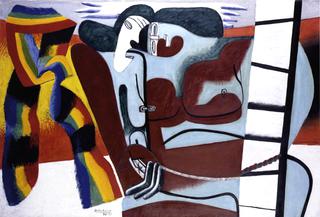 Two Figures with a Multicolored Scarf