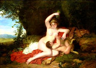 A Bacchante Playing with a little Satyr