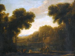 A River Landscape with Travellers on the Bank