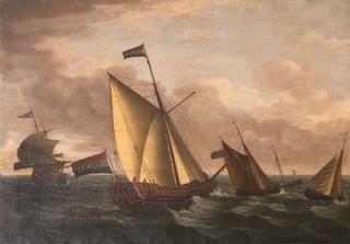 荷兰船只在波涛汹涌的海上航行