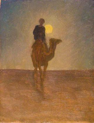 背着太阳骑在骆驼上的人