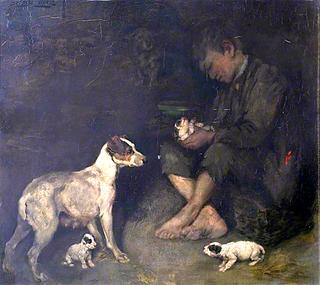 Boy with Terrier and Pups