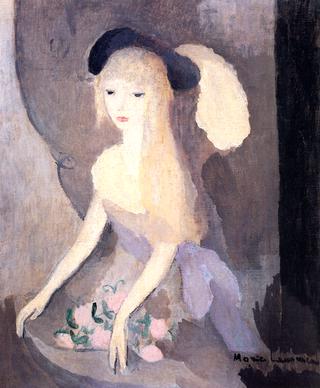 Girl in a White Hat with Black Feather