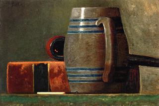Salt-Glazed Mug, Book, Pipe and Match