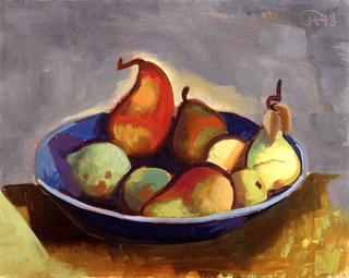 Pears in a Blue Bowl