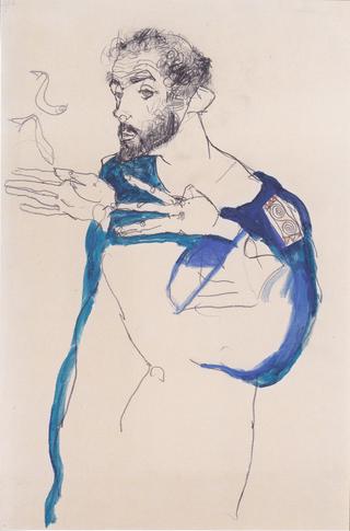 Gustav Klimt in a blue smock