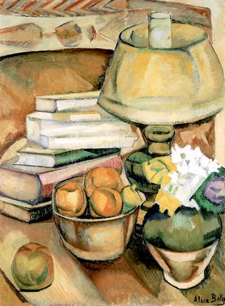 Still Life (Lamp, Books and Fruit)