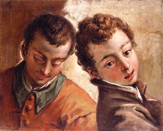 一个年轻人和一个男孩并列的脑袋
