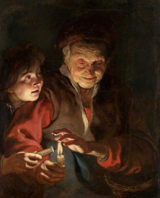 Old Woman and Boy with Candles