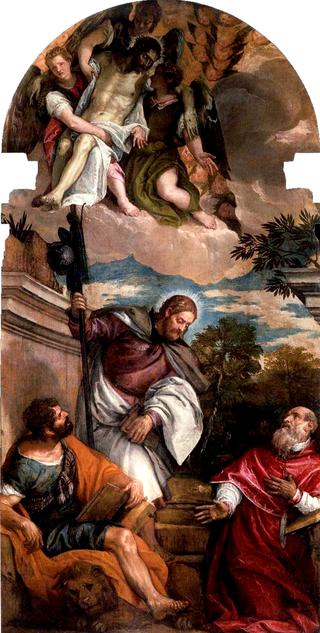 在圣马可、圣罗奇和圣哲罗姆的天使的支持下死去的基督