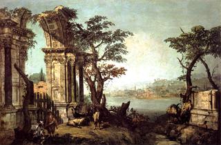 Capriccio with Classical Arch and Goats