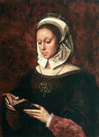 在祈祷中读一本小时书的年轻女子