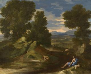 Landscape with a Man Scooping Water from a Stream