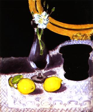 Still LIfe with a Vase of Flowers, Lemons and Mortar