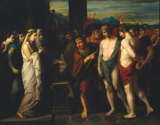 皮拉德斯和奥瑞斯忒斯作为受害者被带到伊菲戈尼亚