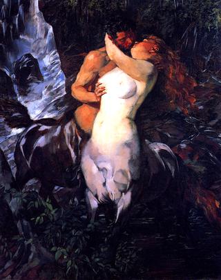 Pair of Centaurs at a Waterfall