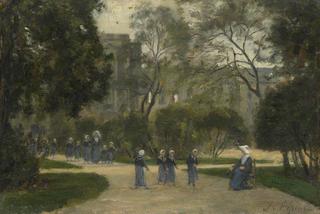 巴黎杜伊勒里花园的修女和女学生