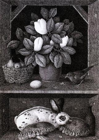 有动物的木兰花花瓶