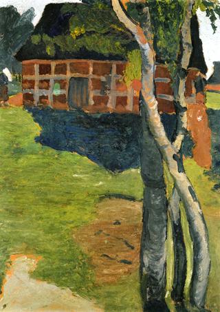 Birch Trees in front of a Barn