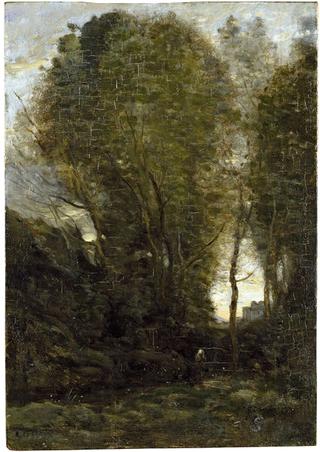 Landscape with Tall trees and a Female Figure
