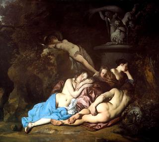 Sleeping Nymphs by a Fountain
