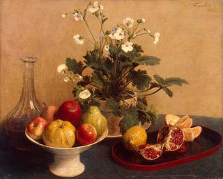 Flowers, Dish with Fruit and Carafe