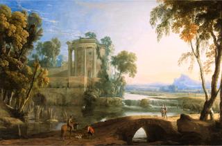 Extensive Landscape with the Temple of Vesta near a Waterfall