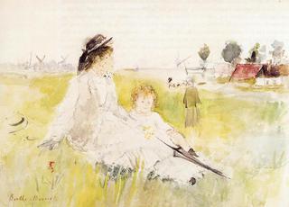 Girl and Child on the Grass