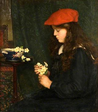 一个戴红色贝雷帽的女孩的画像