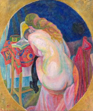 Nude woman reading