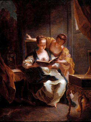 Two Young Ladies Singing in an Elegant Interior