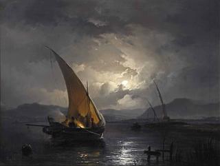 A night landscape with a sailboat