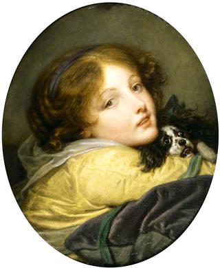 Bust of a Girl Holding a Spaniel