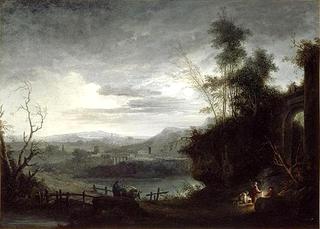 Moonlit Landscape with Figures around a Fire