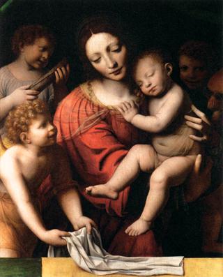 圣母与圣约翰和天使抱着睡着的孩子