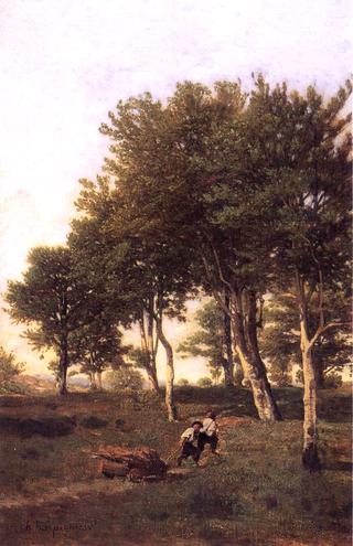 Landscape with Two Boys Carrying Firewood
