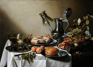 Still Life:  Food, Glasses and a Jug on a Table