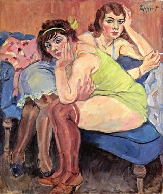 Two Girls on a Blue Sofa