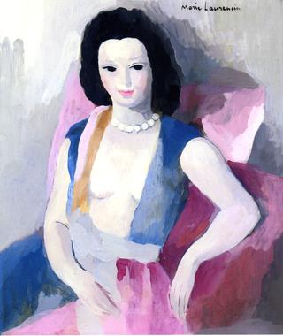 Woman with Exposed Bust Wearing a Pearl Necklace