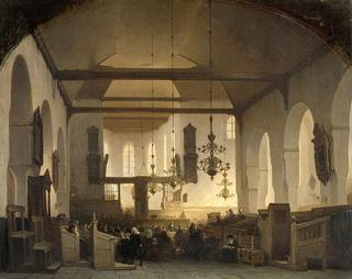 Interior of the Geertekerk in Utrecht with the Celebration of the Holy Supper