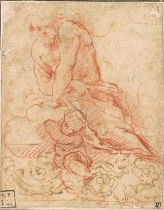 Male Figure, Nude to the Waist, With a Putto and Decorative Frieze