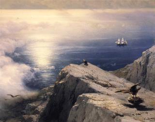 A Rocky Coastal Landscape in the Aegean with Ships in the Distance (detail)
