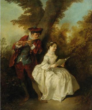 ''Le Duo'', A Young Man Playing the Flute and a Young Woman Singing in a Landscape