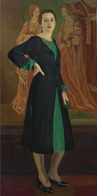 凯瑟琳·坎贝尔身着绿色连衣裙的肖像