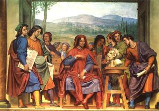米开朗基罗向洛伦佐·德梅迪奇展示他的农牧神半身像