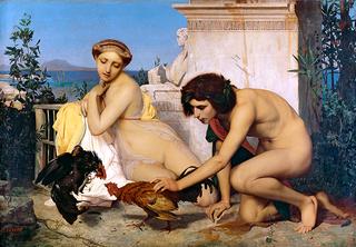 Young Greeks Attending a Cock Fight