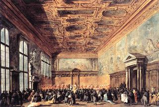 威尼斯总督在总督宫殿的学院礼堂给听众讲演